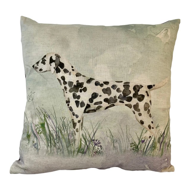 Square Pillow Decorated With a Majestic Dalmatian Dog Portrait - Made in the U K For Sale