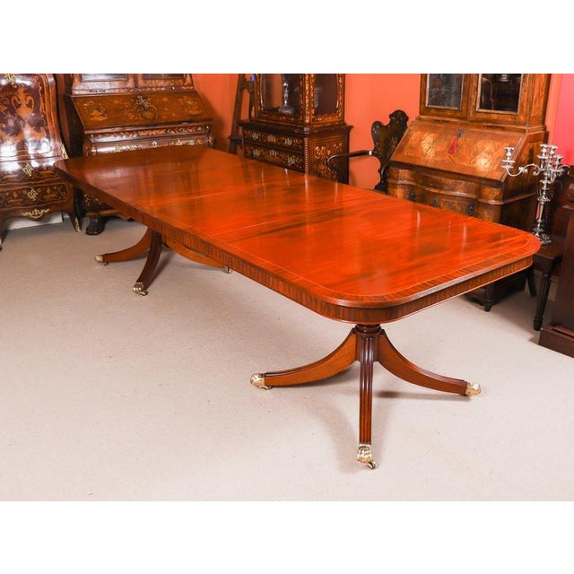 Vintage Regency Revival Twin Pillar Flame Mahogany Dining Table For Sale - Image 15 of 16