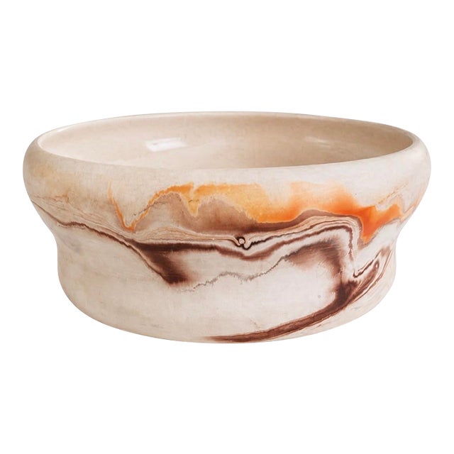 Vintage Nemadji Pottery Marbled Art Pottery Bowl in Earth Tones For Sale