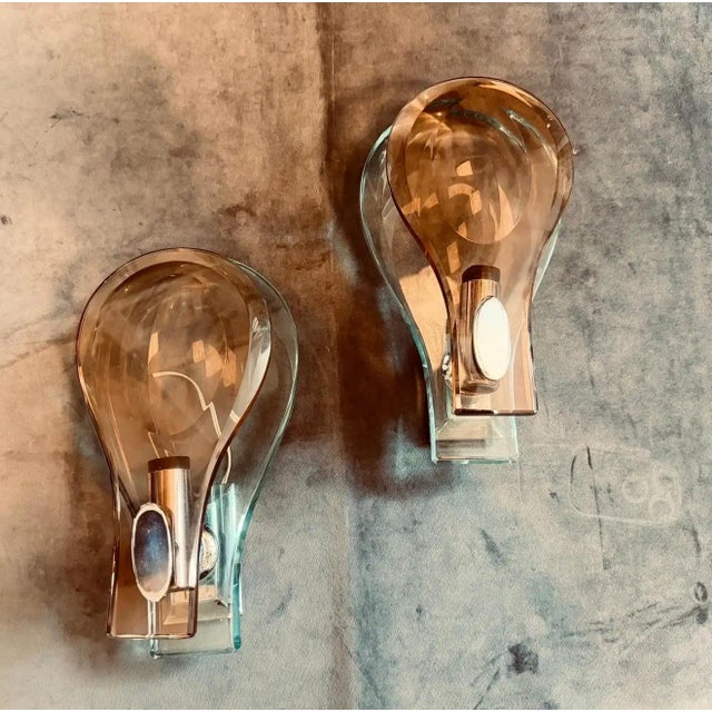 Veca 1960s Space Age Brown and Green Heavy Glass Wall Sconces by Veca For Sale - Image 4 of 12