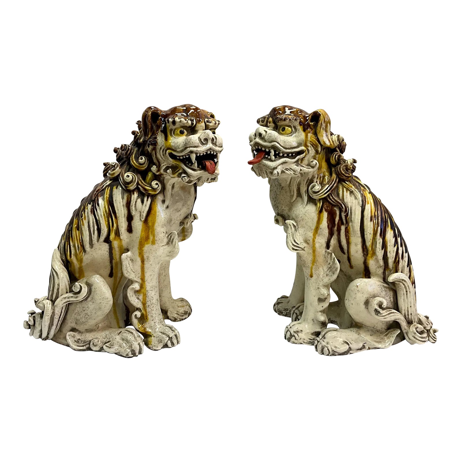 Mid-Century Asian Chinese Export Fierce Facing Drip Glaze
