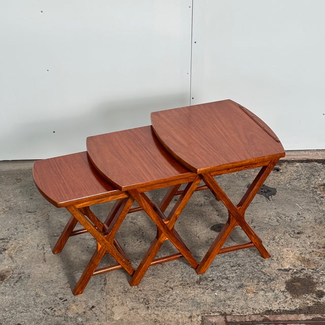 Set of teak nesting tables from the 1960s. Kept in original condition, showing minor signs of use consistent with age, all...
