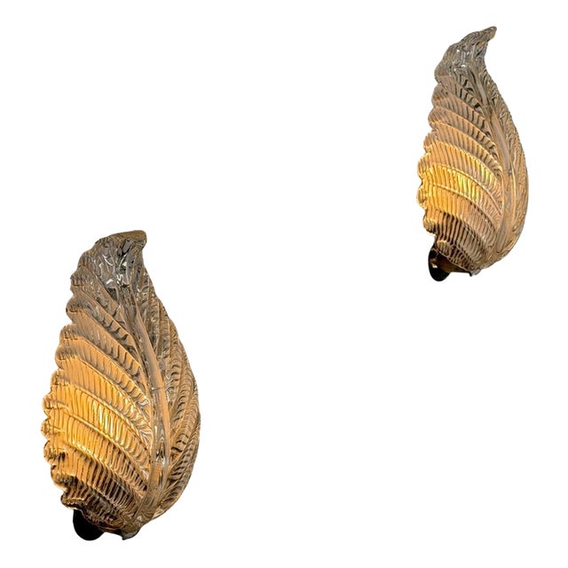 Foglia Murano Glass Wall Lights by Ercole Barovier for Barovier & Toso, 1940s, Set of 2 For Sale