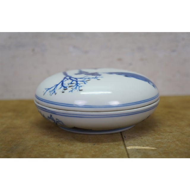 Antique Chinese Qing Blue & White Round Porcelain Ink Seal Paste Box 5" For Sale - Image 9 of 13