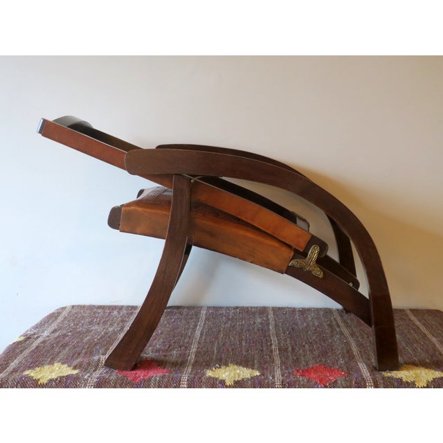 Angel I. Pazmino Tihuanaco Teak and Tooled Leather Folding Chair by Angel I. Pazmino for Muebles de Estilo, Ecuador, 1970s For Sale - Image 4 of 18