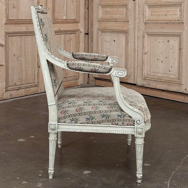 19th Century Louis XVI Painted Salon Armchair ~ Fauteuil For Sale - Image 12 of 17
