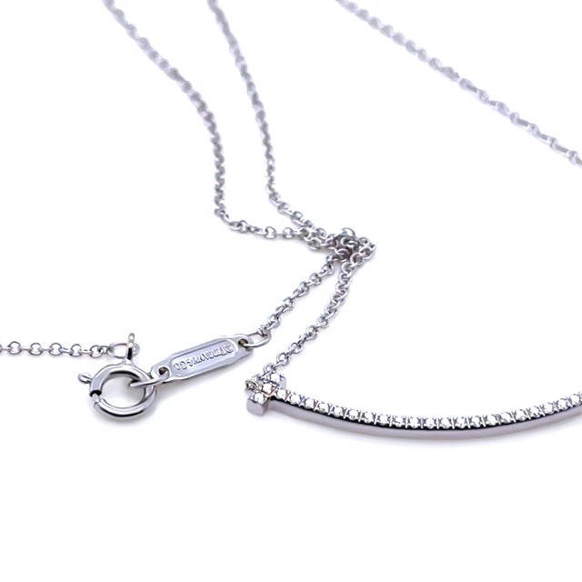 Tiffany and Co. Tiffany & Co. 18ct White Gold T Smile Diamond Pendant 0.10ct 2.37g For Sale - Image 4 of 10