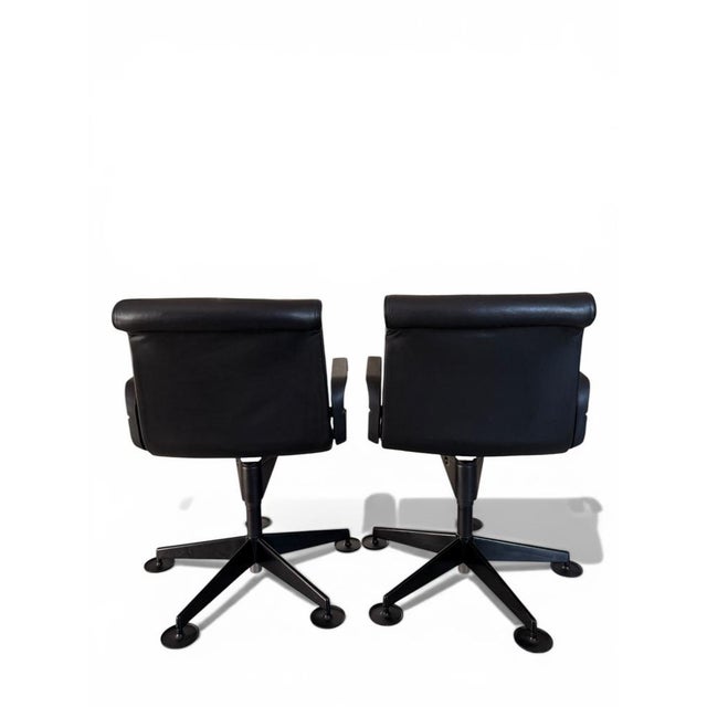 Vintage Sapper Office Chairs in Black Leather on Glides by Richard Sapper for Knoll, 1979, Set of 2 For Sale - Image 4 of 14