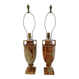 1940s Carved Alabaster Trophy Lamps, a Pair For Sale
