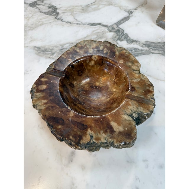 Natural Brown Marble Ashtray – Polished Stone Bowl With Rustic Raw Edge For Sale - Image 4 of 6