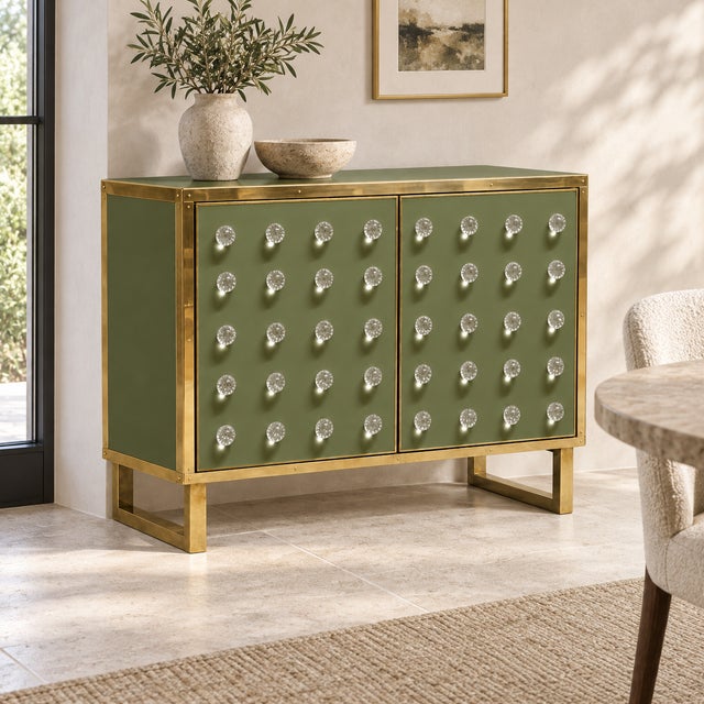 Olive Green Dry Bar with Murano Glass Sphere Doors from Justfurnituress SRL For Sale - Image 6 of 7