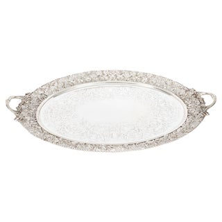 19th Century Victorian Oval Silver-Plated Tray For Sale