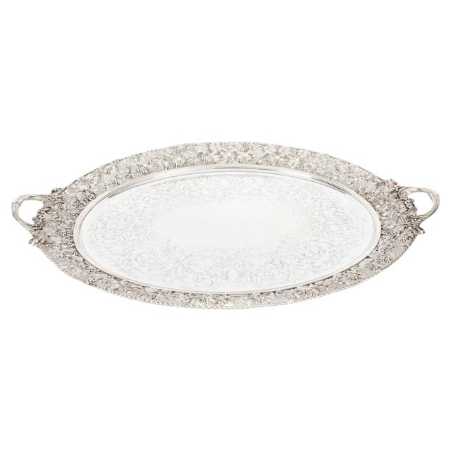 19th Century Victorian Oval Silver-Plated Tray For Sale