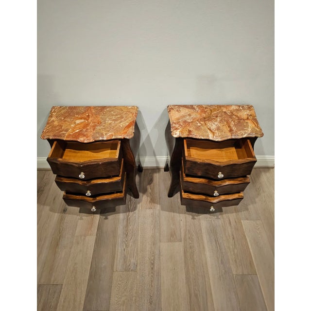 Wood Antique Italian Louis XV Style Bombe Matched Kingwood Nightstands - a Pair For Sale - Image 7 of 12