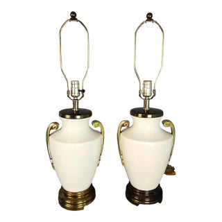 Dm Vintage Art Deco Table Lamps Ceramic Brass a Pair For Sale