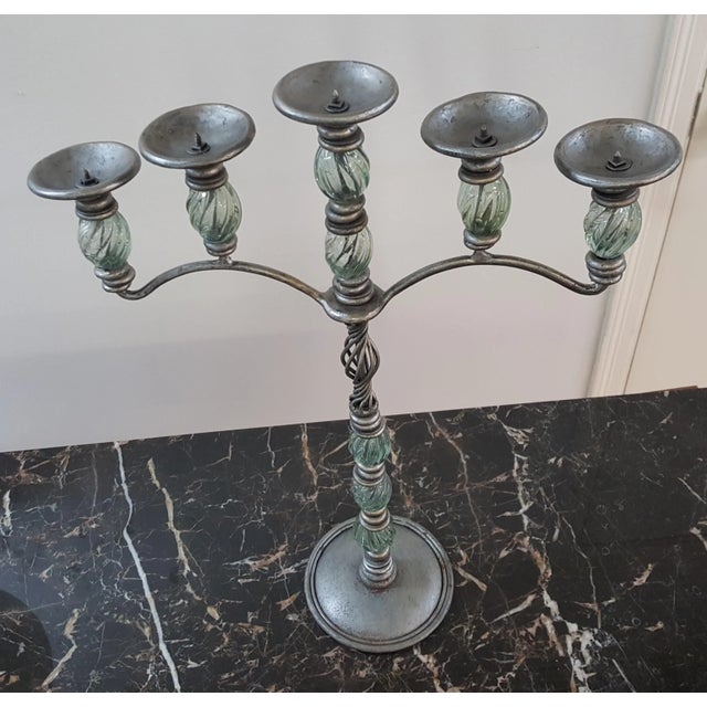 Sarreid Ltd. Modern Sarreid Metal and Crystal Candelabra For Sale - Image 4 of 10