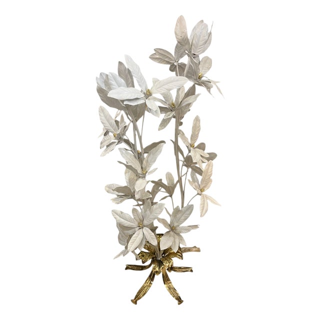 Lacquered Metal Floor Lamps with White and Gold Magnolias by Hans Kögl, 1950s For Sale