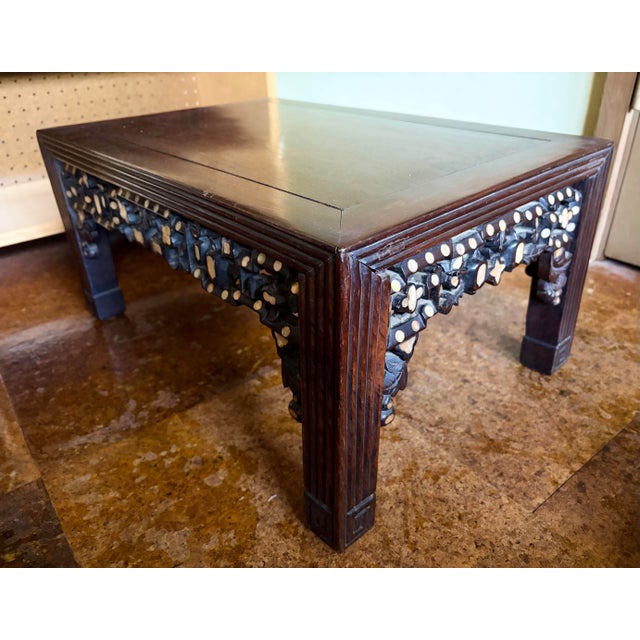 Art Nouveau Vintage Chinese Qing Rosewood With Mother of Pearl Inlaid Low Alter Table For Sale - Image 3 of 11