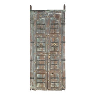 Antique Indian Painted Teakwood Door, C. 1880 For Sale