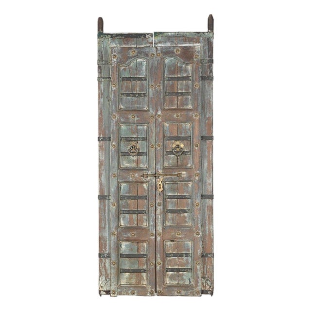 Antique Indian Painted Teakwood Door, C. 1880 For Sale