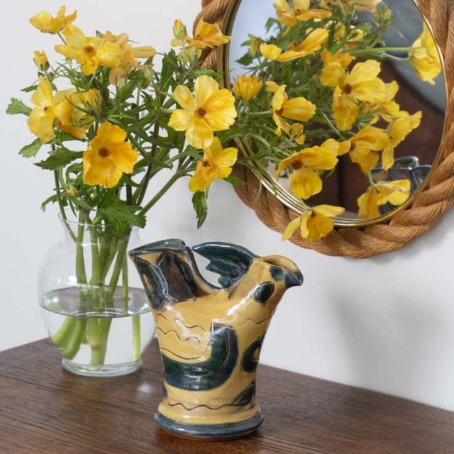Beautiful painted ceramic rooster vase from France, 1950s. Dual-spout ceramic vase in a rooster motif. Hand painted in...