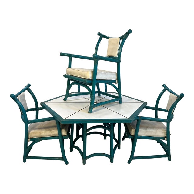 Tommi Parzinger for Willow and Reed Dining Game Set Brass Inlay For Sale