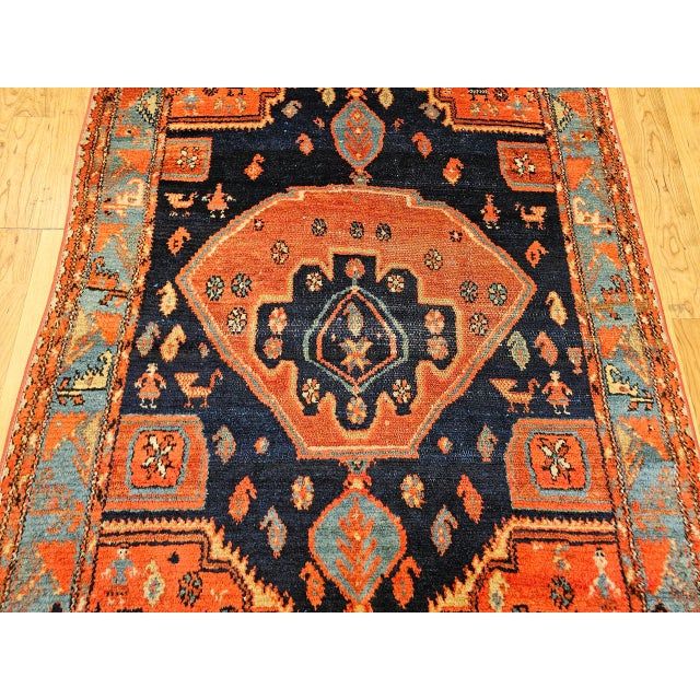 Vintage Persian Malayer Tribal Area Rug, Hand-Knotted Wool, Geometric Pattern, 4x6, Terracotta & Blue For Sale - Image 10 of 16