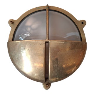 Vintage Industrial Style Nautical Bulkhead Lamp in Brass, 1970 For Sale