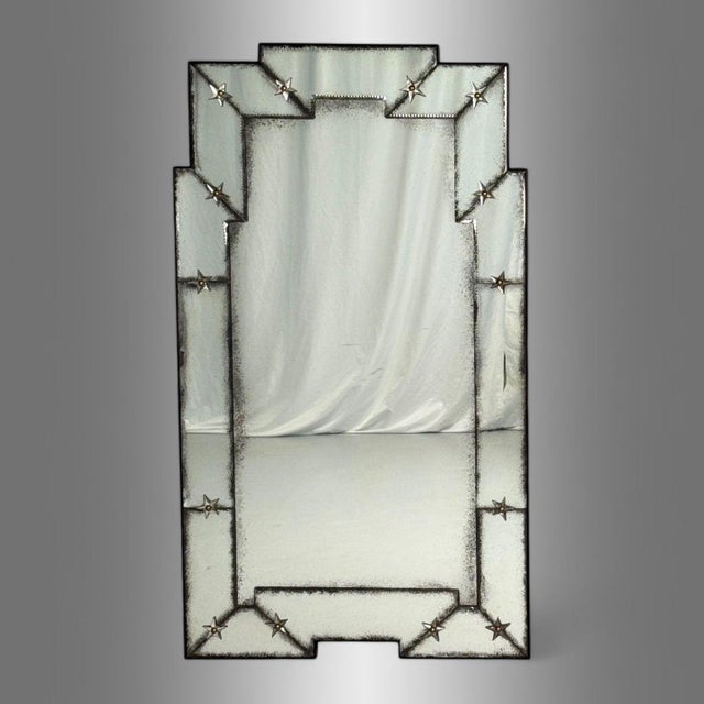 Hollywood Regency Style, Venetian Wall, Console, or Pier Mirrors, Antiqued Glass, Beveled, 21st C. This sophisticated and...