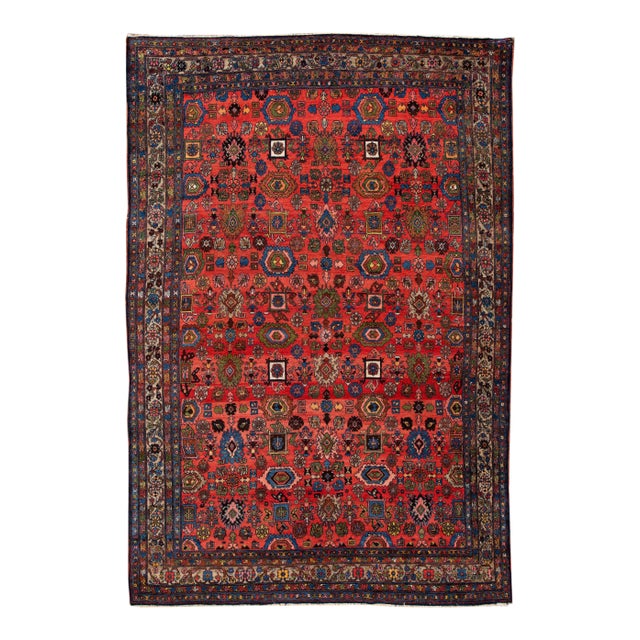 Antique Bidjar Handmade Red Designed Wool Rug For Sale
