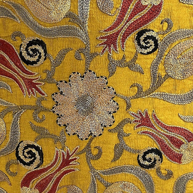 Contemporary Outpost Original Gold Tulip Suzani Pillow For Sale In Houston - Image 6 of 6