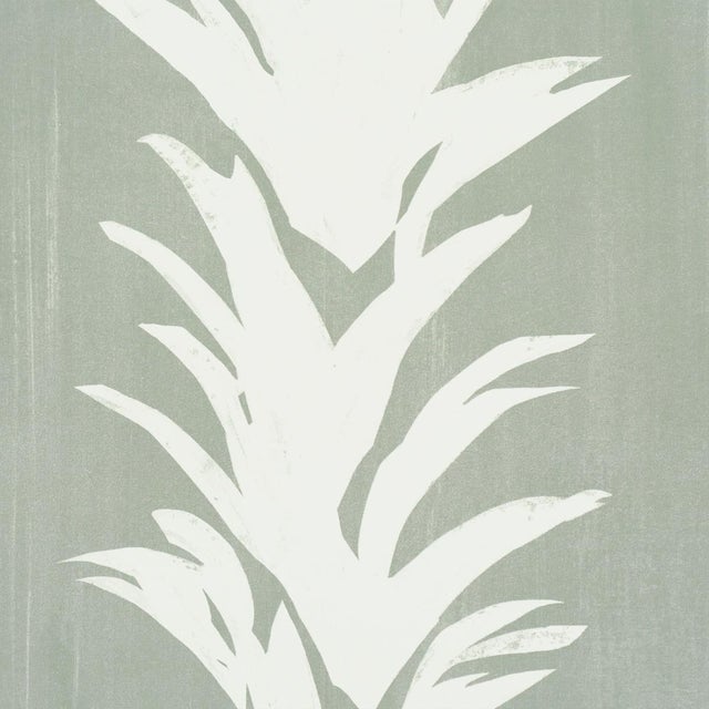 Abstract Schumacher White Lotus Wallcovering In Cool Green For Sale - Image 3 of 6