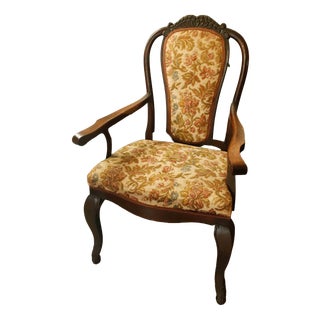 Antique Queen Anne Revival Carver Armchair with Floral Tapestry Upholstery, 1890s For Sale