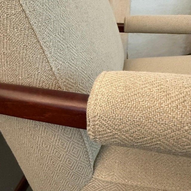 1960s Pair of Mid-Century Modern Walnut Upholstered Armchairs For Sale - Image 10 of 10