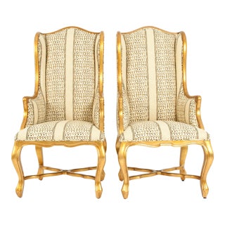 20th Century Giltwood Frame Bergeres Chairs / Side Armchairs - a Pair For Sale