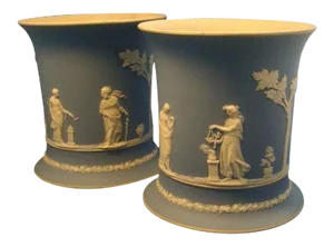 Early 19th Century Wedgwood Jasperware Cachepot Urn Vases - A Pair