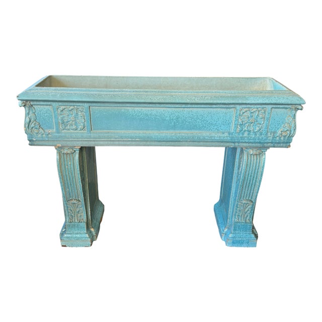 1930s Rare Monumental Gladding McBean Turquoise Glazed Architectural Terra Cotta Planter For Sale