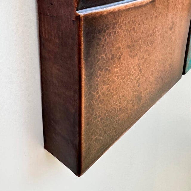 Abstract Geometric Copper Wall Sculpture With Verdigris For Sale - Image 10 of 14