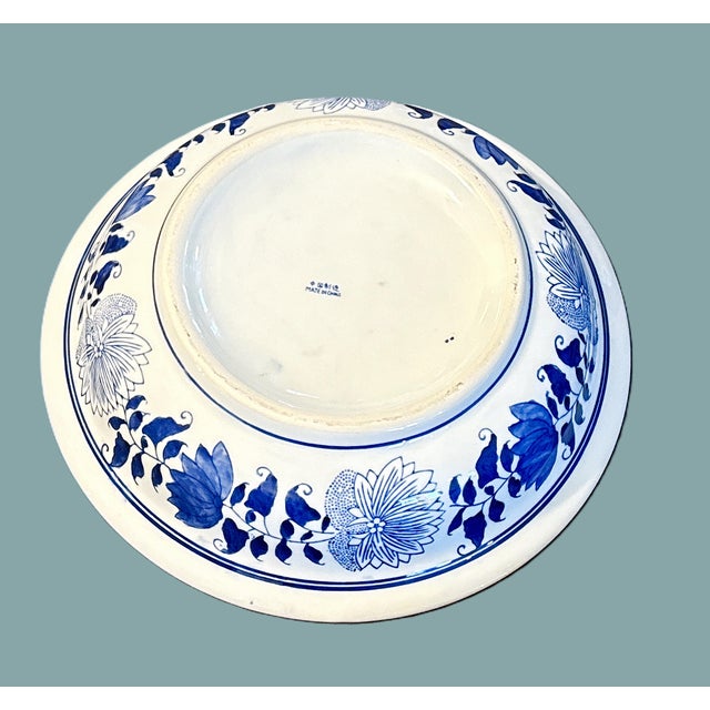 Chinoiserie Blue & White Chinese Porcelain Centerpiece Bowl - 18” For Sale - Image 3 of 4