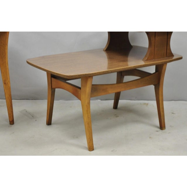 Vintage Mid Century Modern Walnut & Formica Round & Step Side Table Set - 2 PCS For Sale - Image 11 of 16