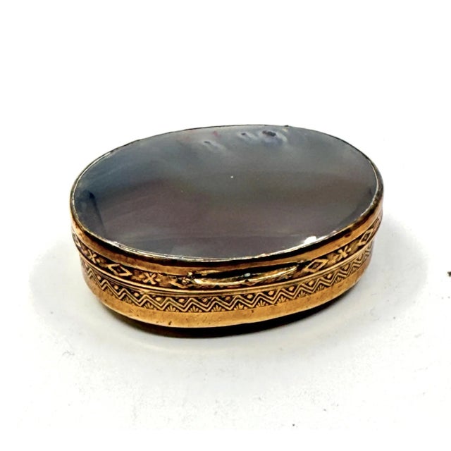 Boho Chic 19th Century Set of 3 Victorian Snuff or Trinket Boxes Brass with Agate For Sale - Image 3 of 12