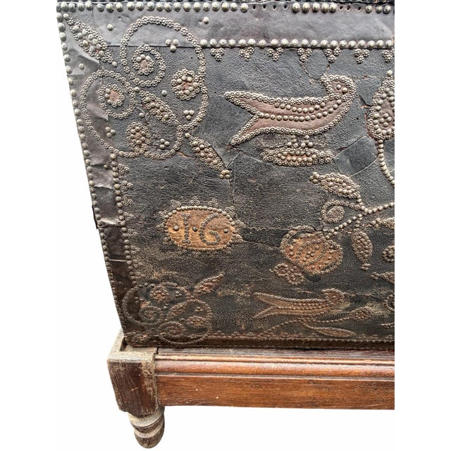 17th Century Leather Bound Wedding Chest Coffee on Stand For Sale - Image 9 of 12