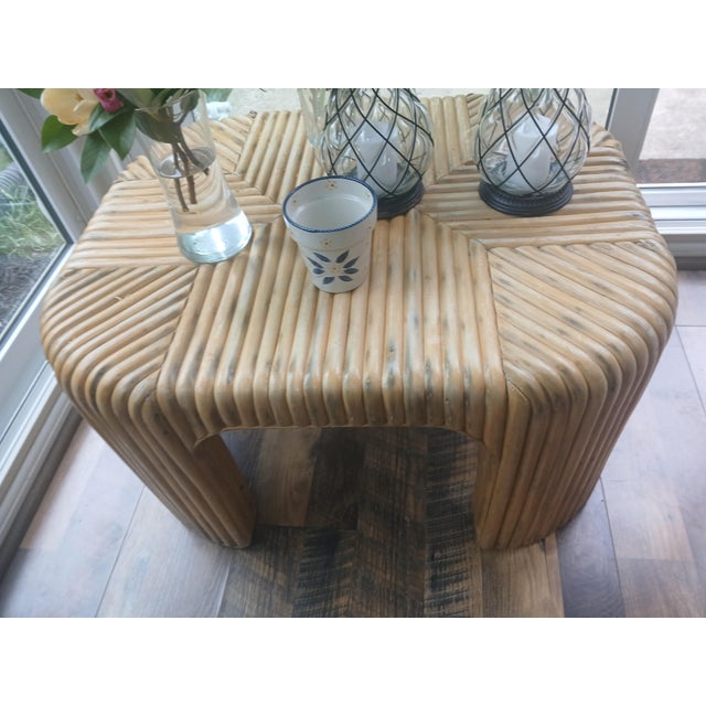 1960s Vintage Split Reed Bamboo Waterfall Coffee Table For Sale - Image 5 of 9