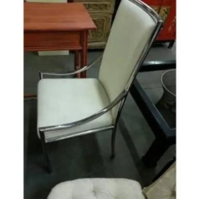 Chrome Vintage 1960s Hollywood Regency Milo Baughman Style Chrome & Upholstered High Back Chair For Sale - Image 8 of 12