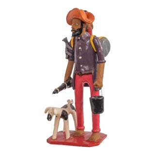 Vintage Brazilian Folk Art Hand-Painted Clay Sculpture "O Retirante" (The Migrant) by Antônio Rodrigues For Sale