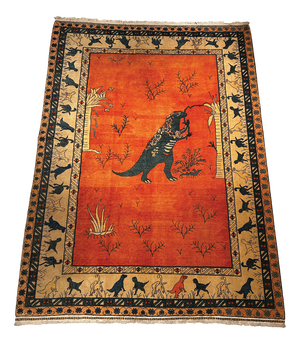 Turkish Handwoven Wool Rug with Dinosaur Motif, 1960s