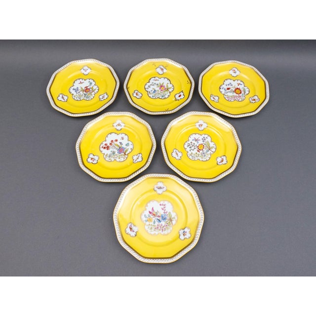 Rosenthal Bavaria Dresden Yellow Gold Gilt Hand Painted Floral Porcelain Salad Cabinet Plate Set Of 6. Measures...