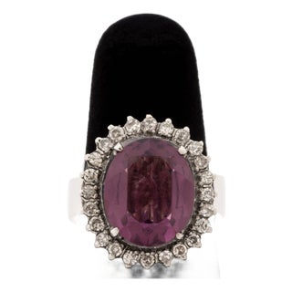 Purple Gemstone, Diamond, and 10k White Gold Cocktail Ring For Sale