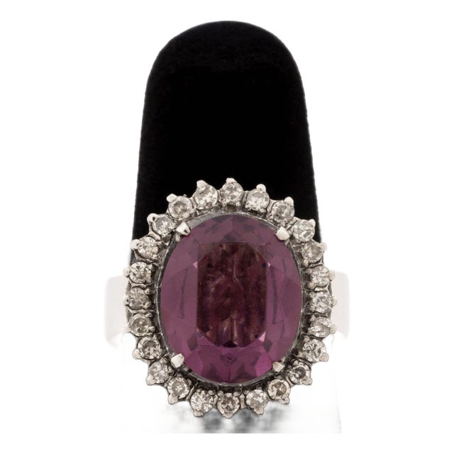 Purple Gemstone, Diamond, and 10k White Gold Cocktail Ring For Sale