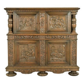 Antique Danish Renaissance Revival Carved Oak Bar Cabinet, Circa 1890s For Sale